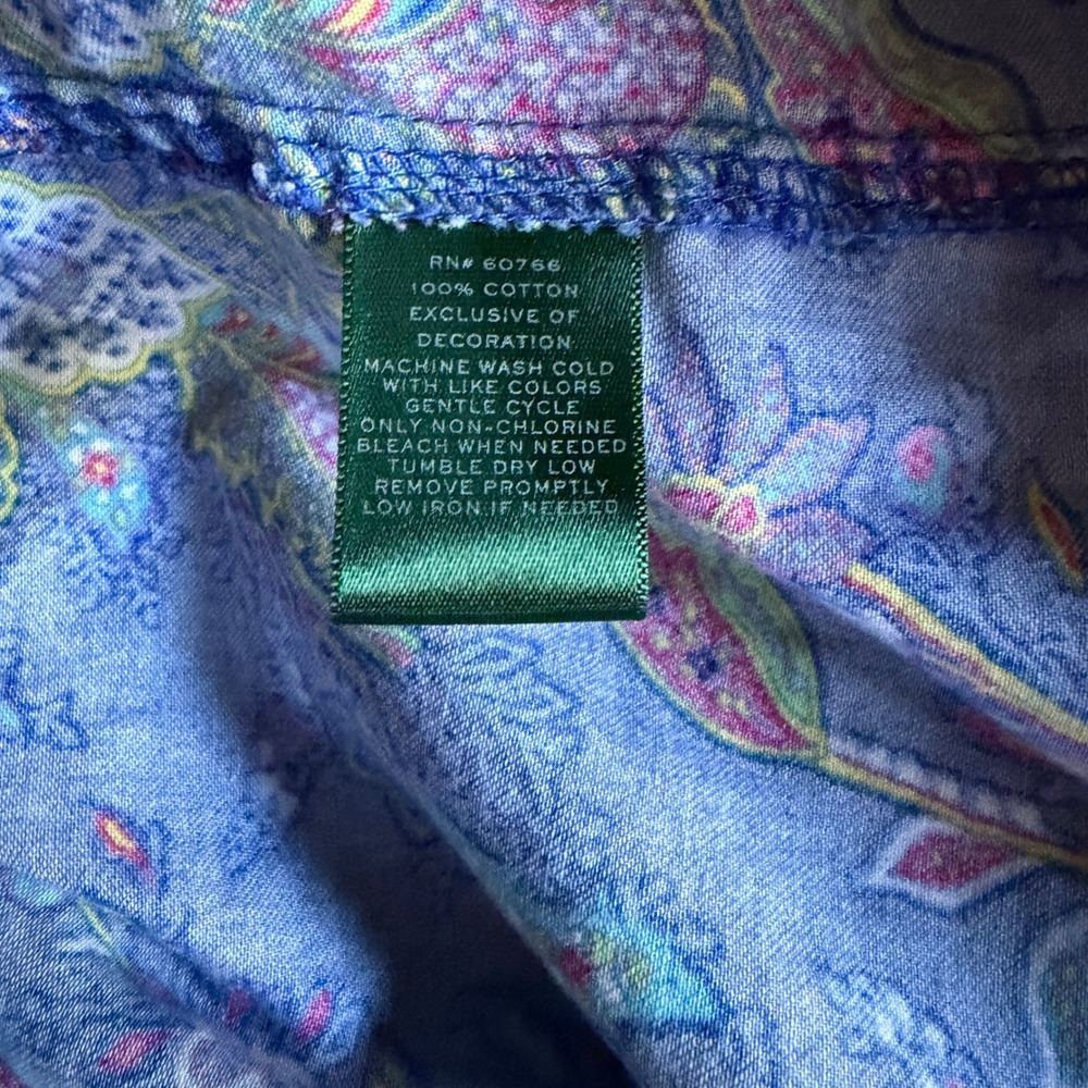 Lauren Ralph Lauren Sleep Shirt Blue Floral Paisley Cotton Button Tunic Large - Picture 6 of 6